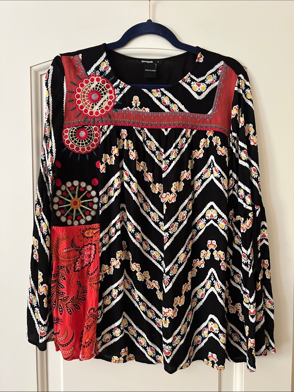 Desigual Black, Red & White Patterned Long-Sleeve Tunic